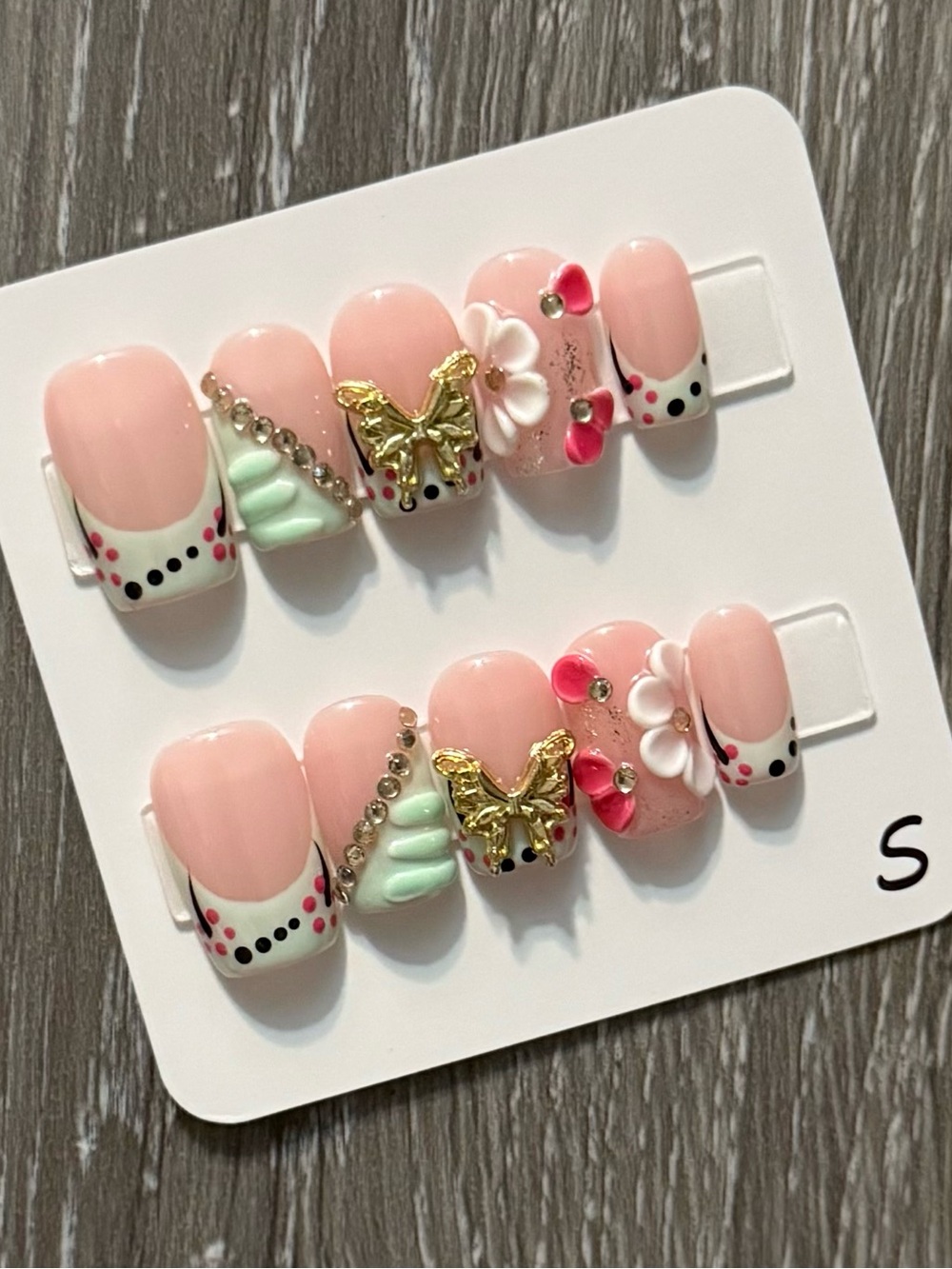 Pink Floral & Butterfly Press-On Nail Set for Women